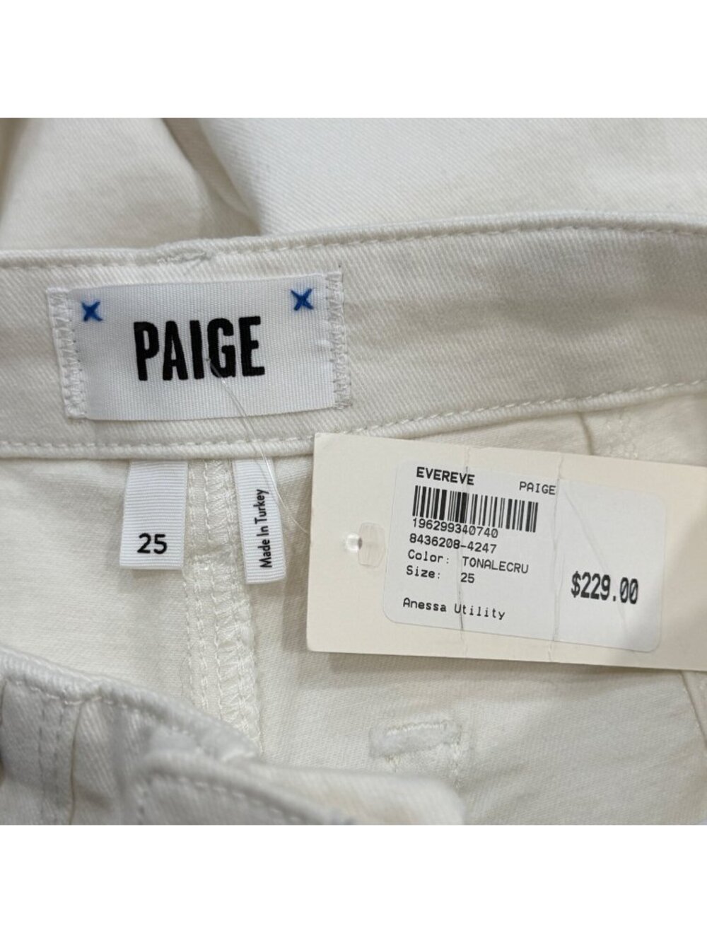 Paige Women Sz 25 Anessa Utility Jeans Cropped Ivory Ecru High-Rise Wide-Leg NEW - Picture 3 of 10